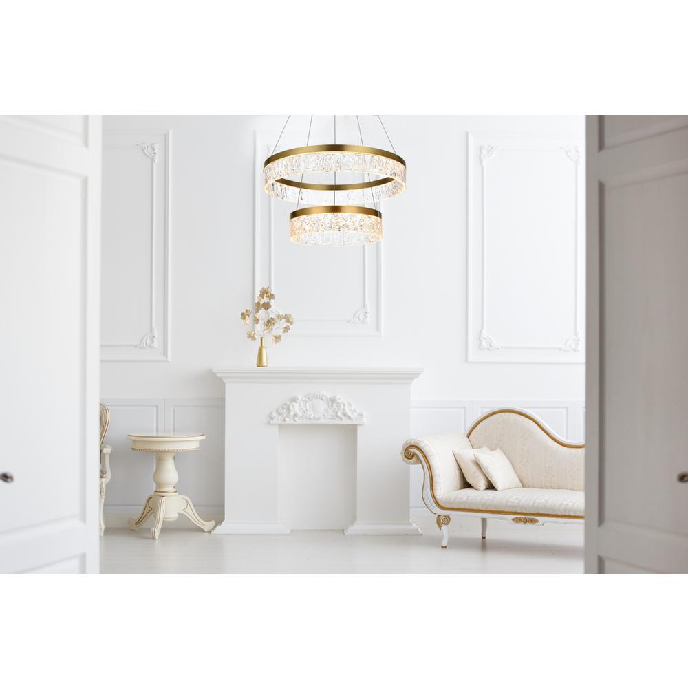 Linden 22 inch Adjustable LED chandelier in Satin Gold. Picture 9