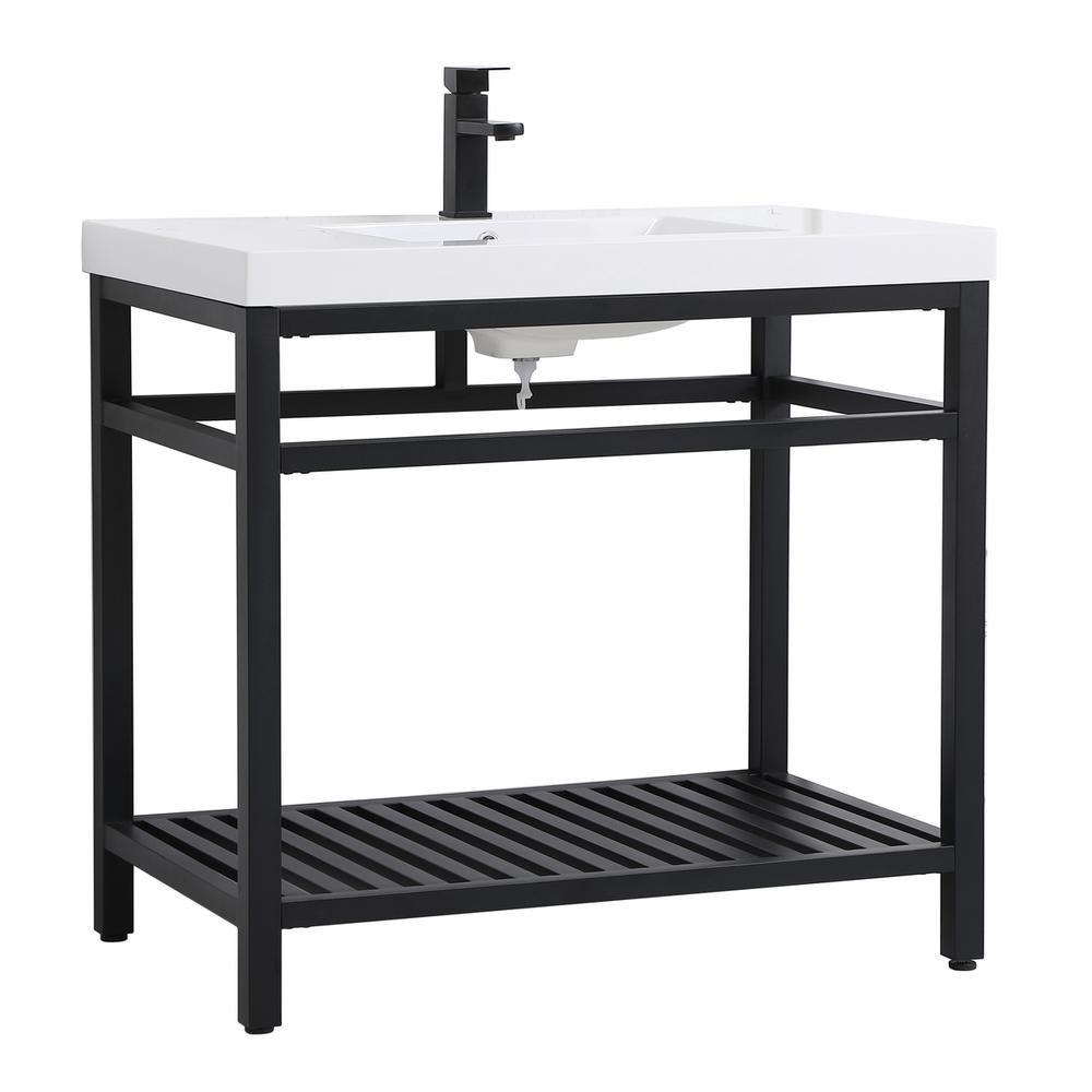 36 inch Single Bathroom Metal Vanity in Black. Picture 6