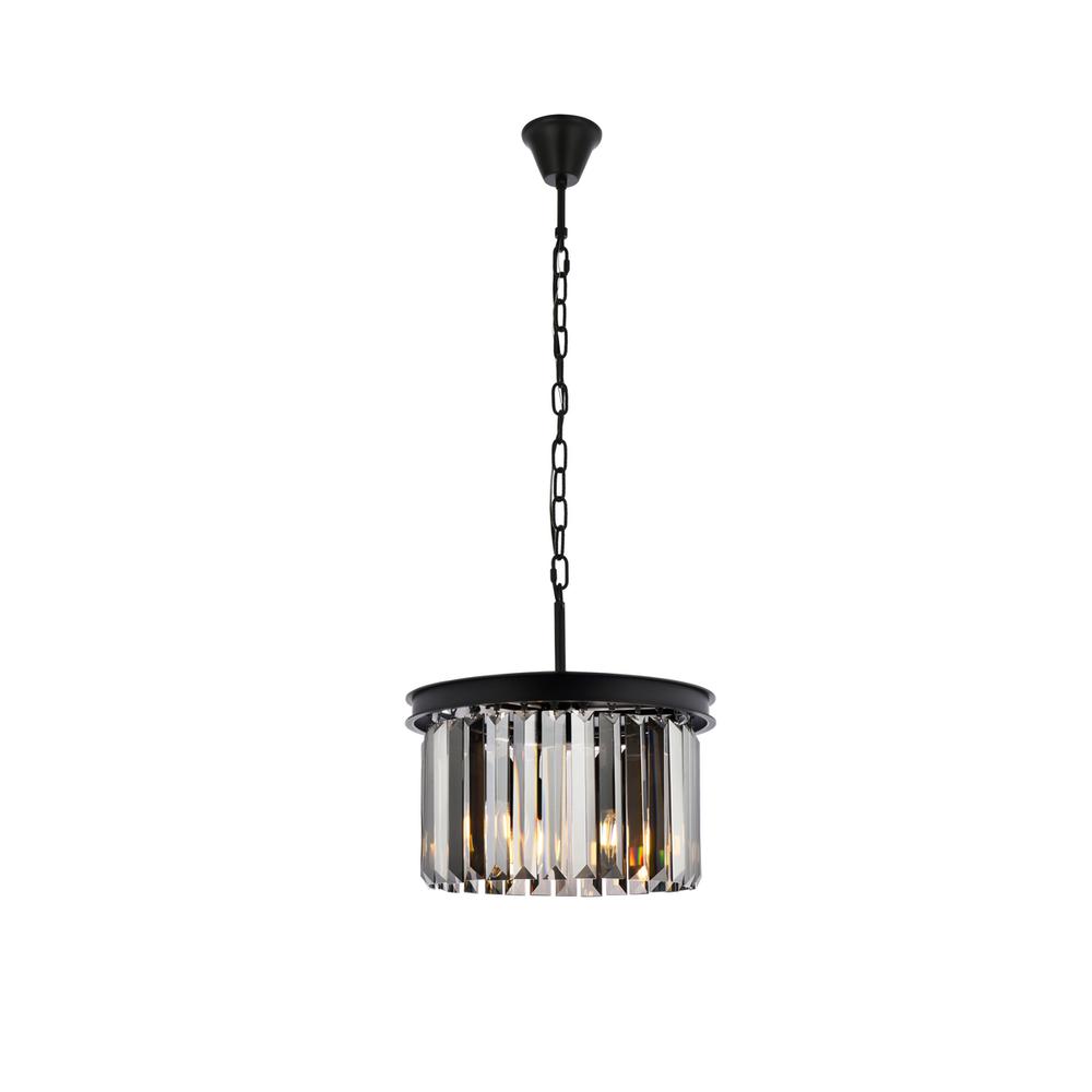 Sydney 3 light Matte Black Pendant Silver Shade (Grey) Royal Cut Crystal. Picture 1