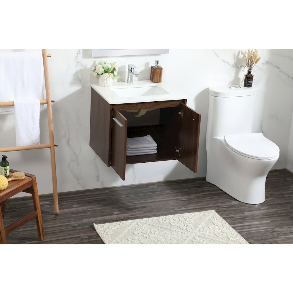 24 Inch Single Bathroom Vanity In Walnut With Backsplash. Picture 4