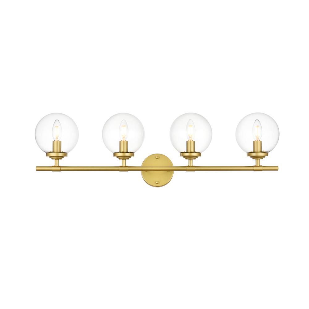 Ingrid 4 light Brass and Clear Bath Sconce. Picture 1