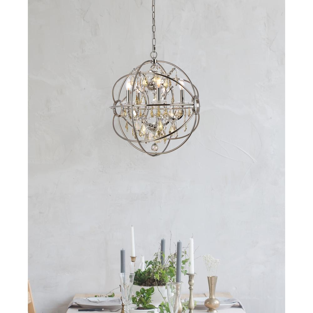 Geneva 5 light polished nickel Pendant Golden Teak (Smoky) Royal Cut crystal. Picture 8