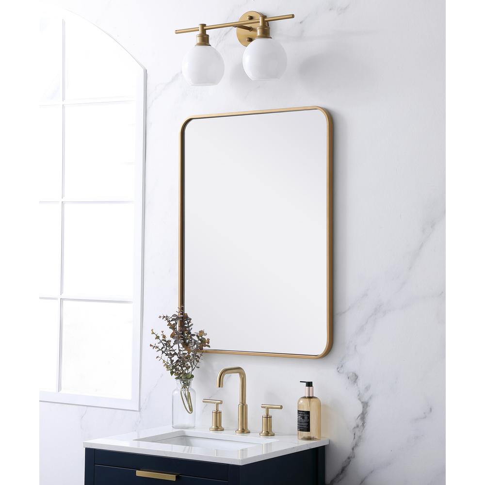 Soft corner metal rectangular mirror 24x32 inch in Brass. Picture 2