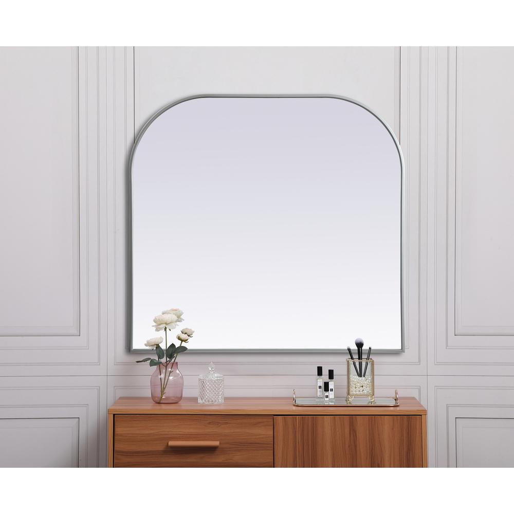 Metal Frame Arch Mirror 40x38 Inch in Silver. Picture 3