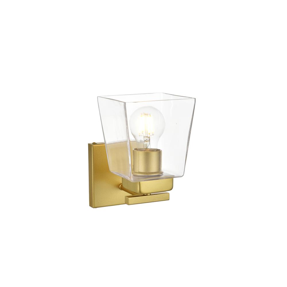 Merrick 1 light Brass and Clear Bath Sconce. Picture 3
