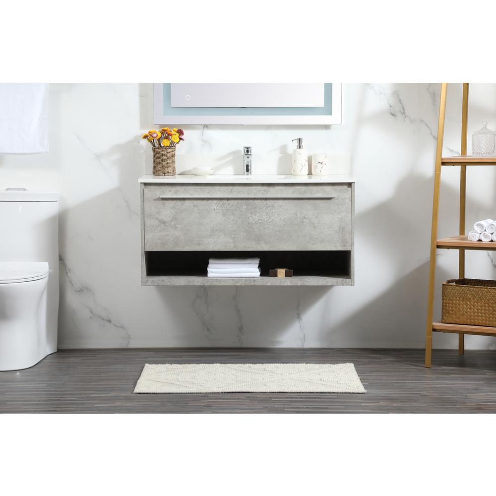 40 inch Single bathroom vanity in concrete grey with backsplash. Picture 14