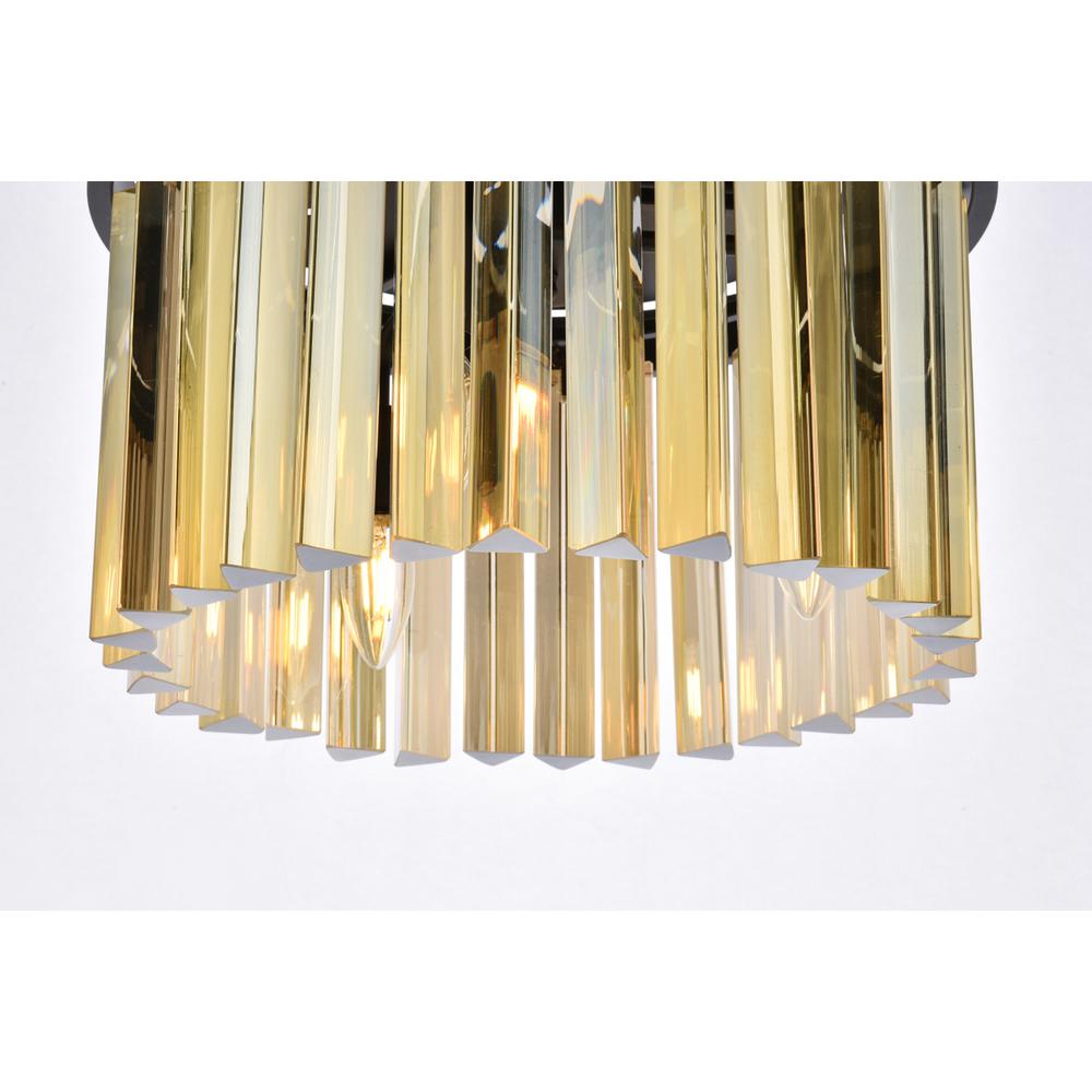 Sydney 3 light Matte Black Flush Mount Golden Teak (Smoky) Royal Cut Crystal. Picture 3