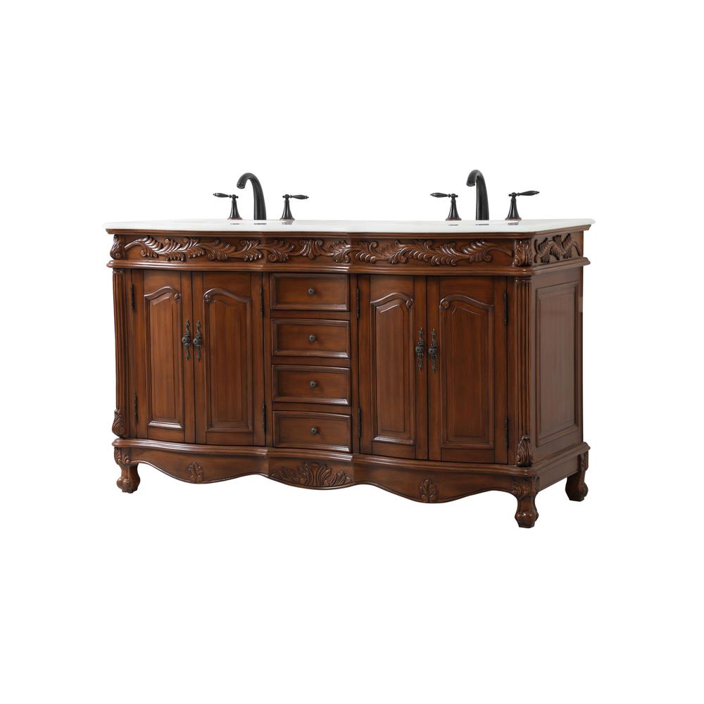 60 inch double Bathroom vanity in teak with ivory white engineered marble. Picture 7