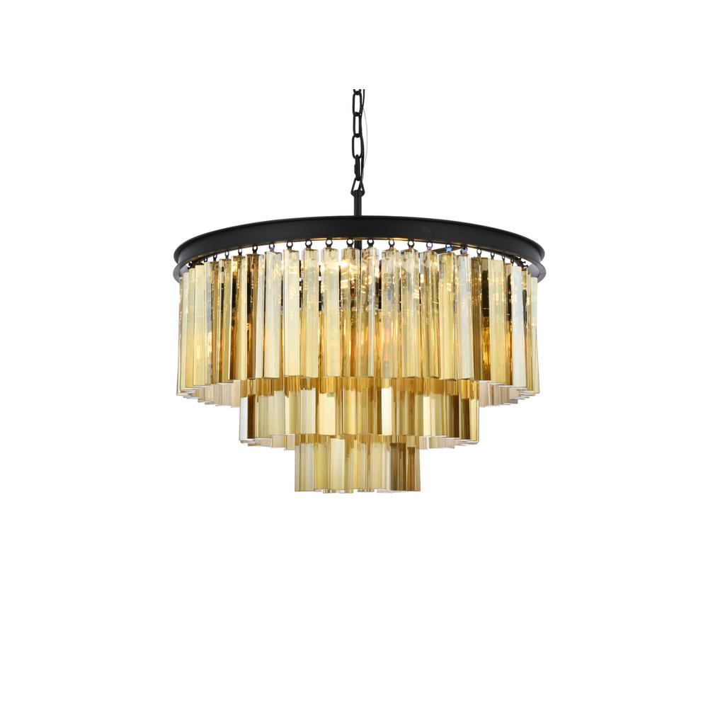 Sydney 9 light Matte Black Chandelier Golden Teak (Smoky) Royal Cut Crystal. Picture 2