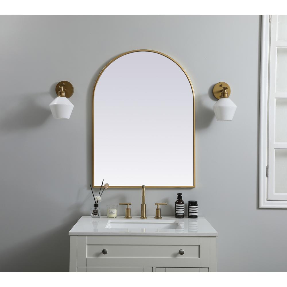 Metal Frame Arch Mirror 27x36 Inch in Brass. Picture 9