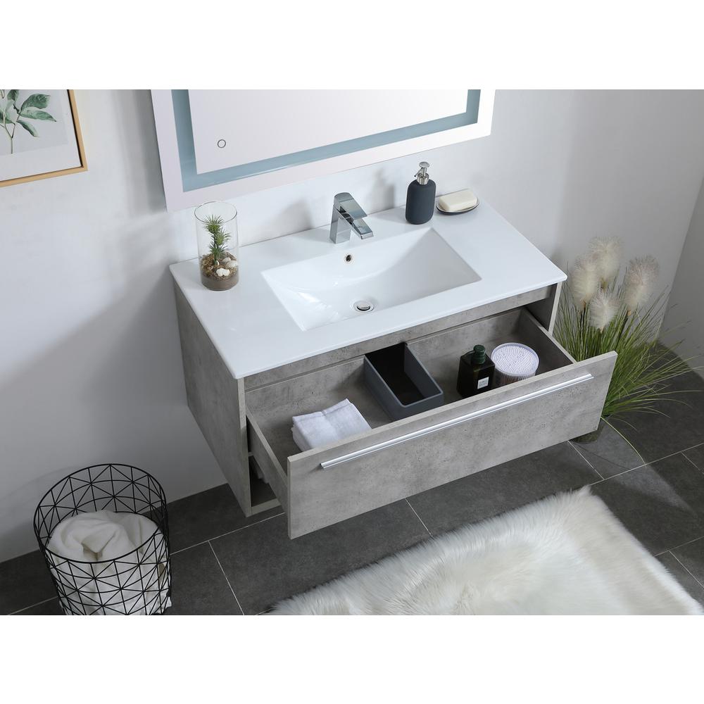 36 inch  Single Bathroom Floating Vanity in Concrete Grey. Picture 3