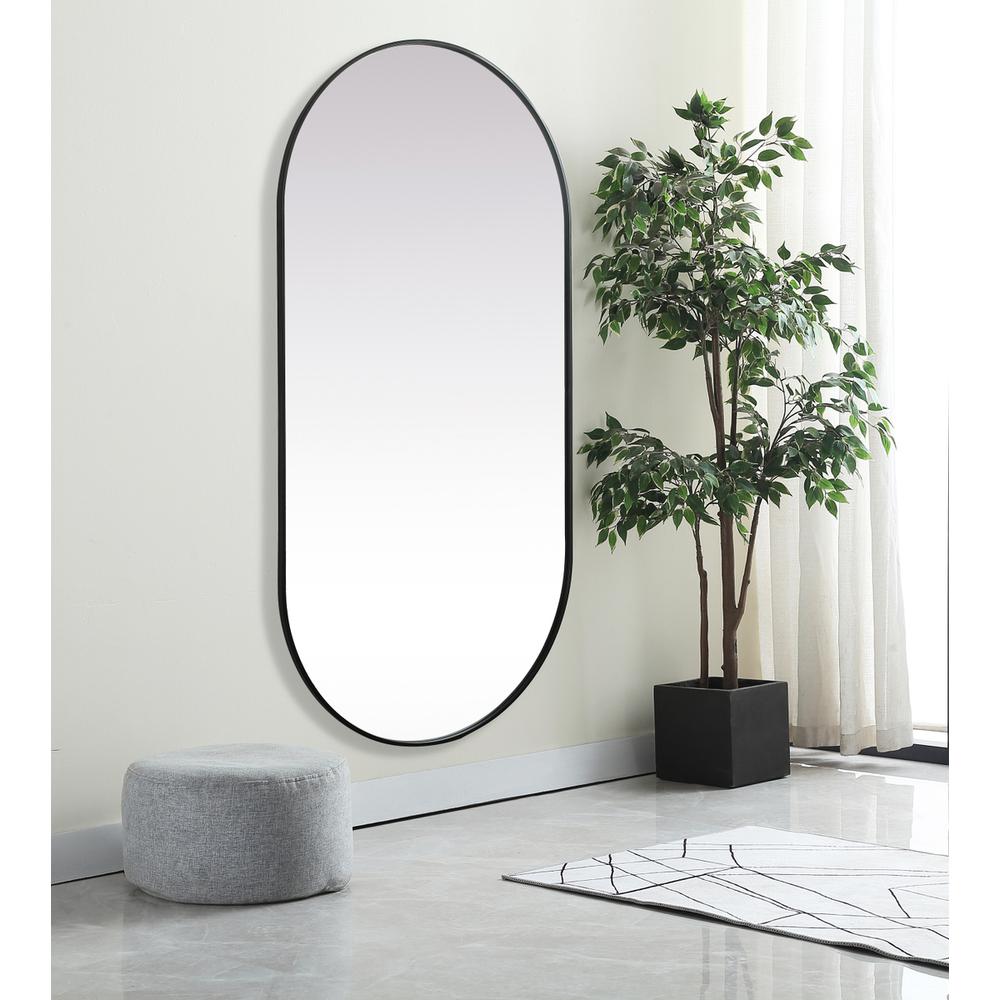 Metal Frame Oval Mirror 36x72 Inch in Black. Picture 2