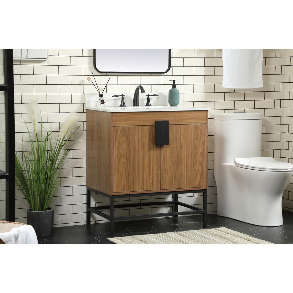 30 inch Single bathroom vanity in walnut brown with backsplash. Picture 2