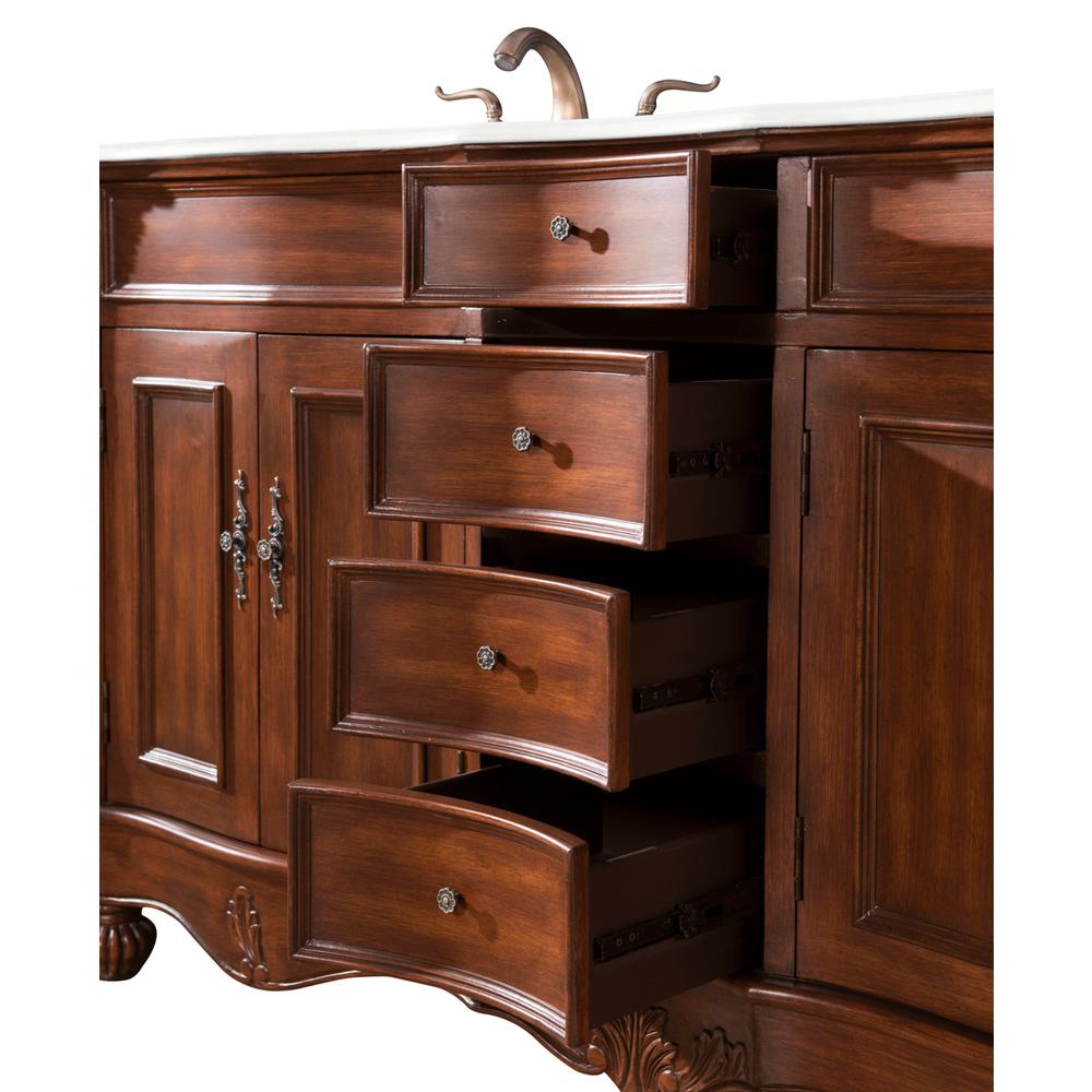 60 inch Double Bathroom vanity in Teak with ivory white engineered marble. Picture 8