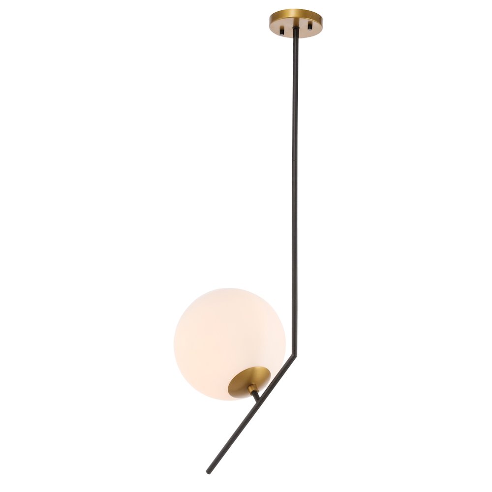 Ryland 1 Light Black And Brass And Frosted White Glass Pendant. Picture 5