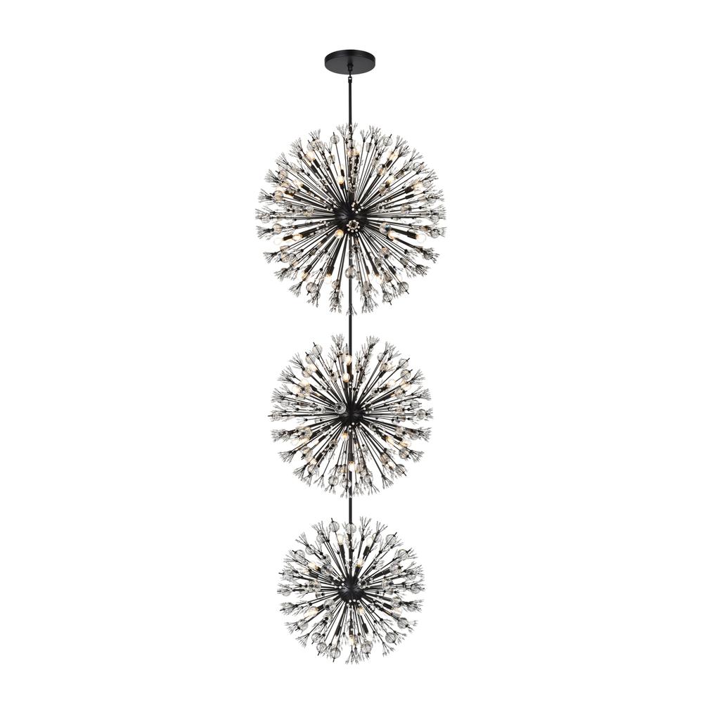 Vera 44 inch three tiers crystal starburst chandelier in black. Picture 1