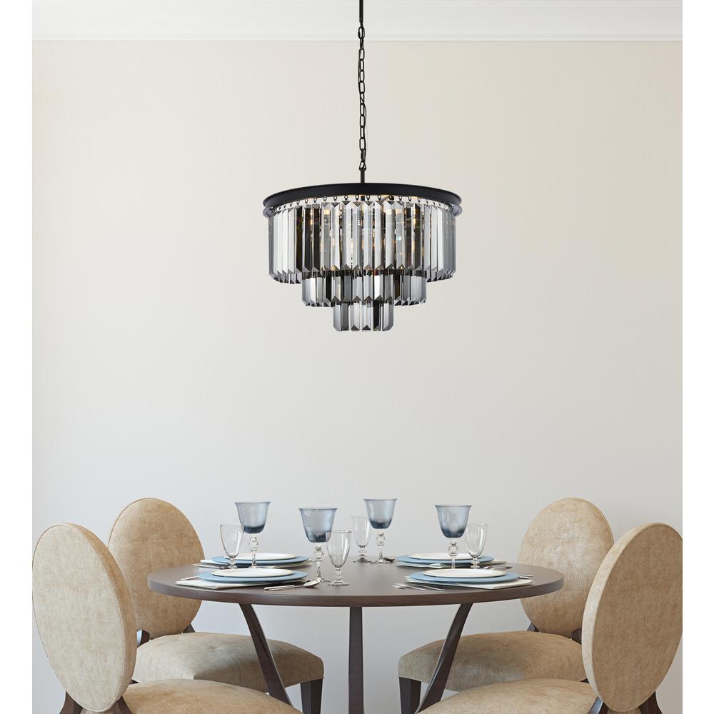 Sydney 9 light Matte Black Chandelier Silver Shade (Grey) Royal Cut Crystal. Picture 8