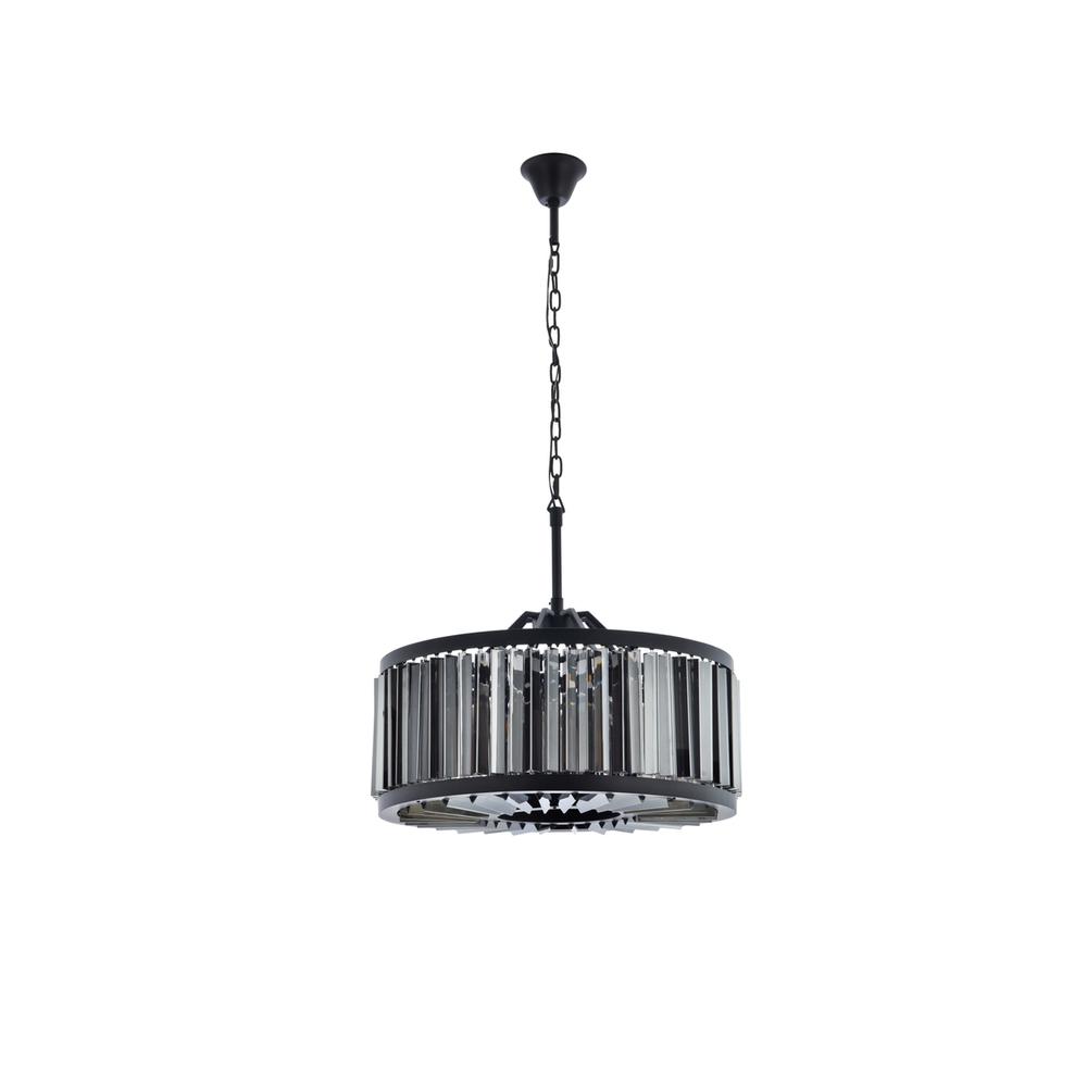 Chelsea 8 light Matte Black Chandelier Silver Shade (Grey) Royal Cut Crystal. Picture 6