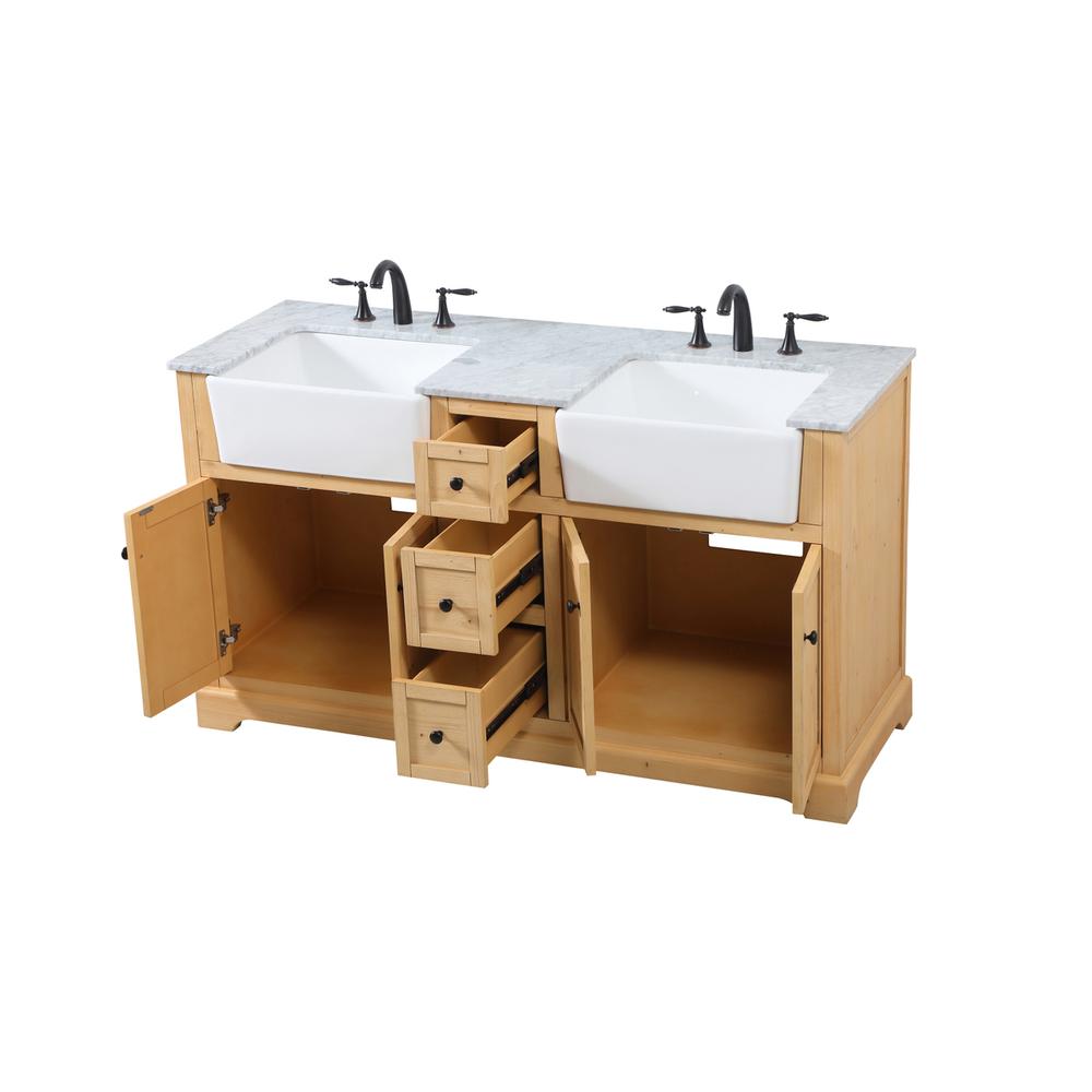 60 inch double bathroom vanity in natural wood. Picture 9
