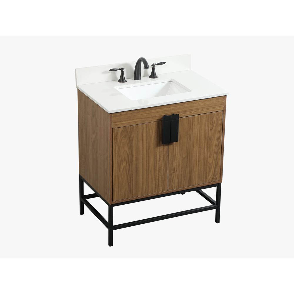 30 inch Single bathroom vanity in walnut brown with backsplash. Picture 8