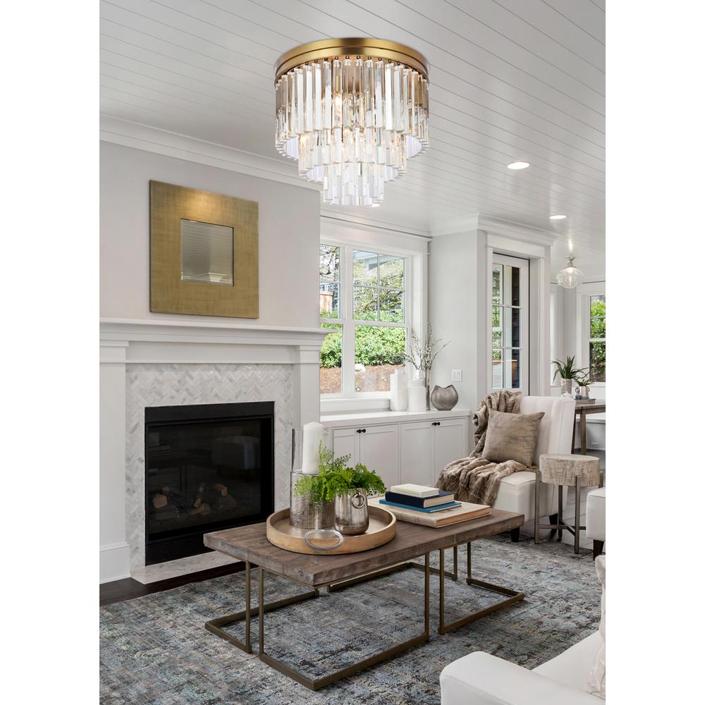 Sydney 20 inch round crystal flush mount in satin gold. Picture 8