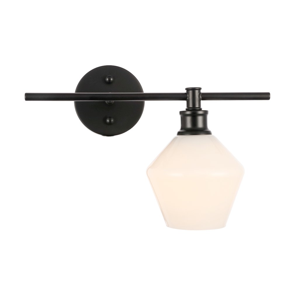 Gene 1 Light Black And Frosted White Glass Right Wall Sconce. Picture 1