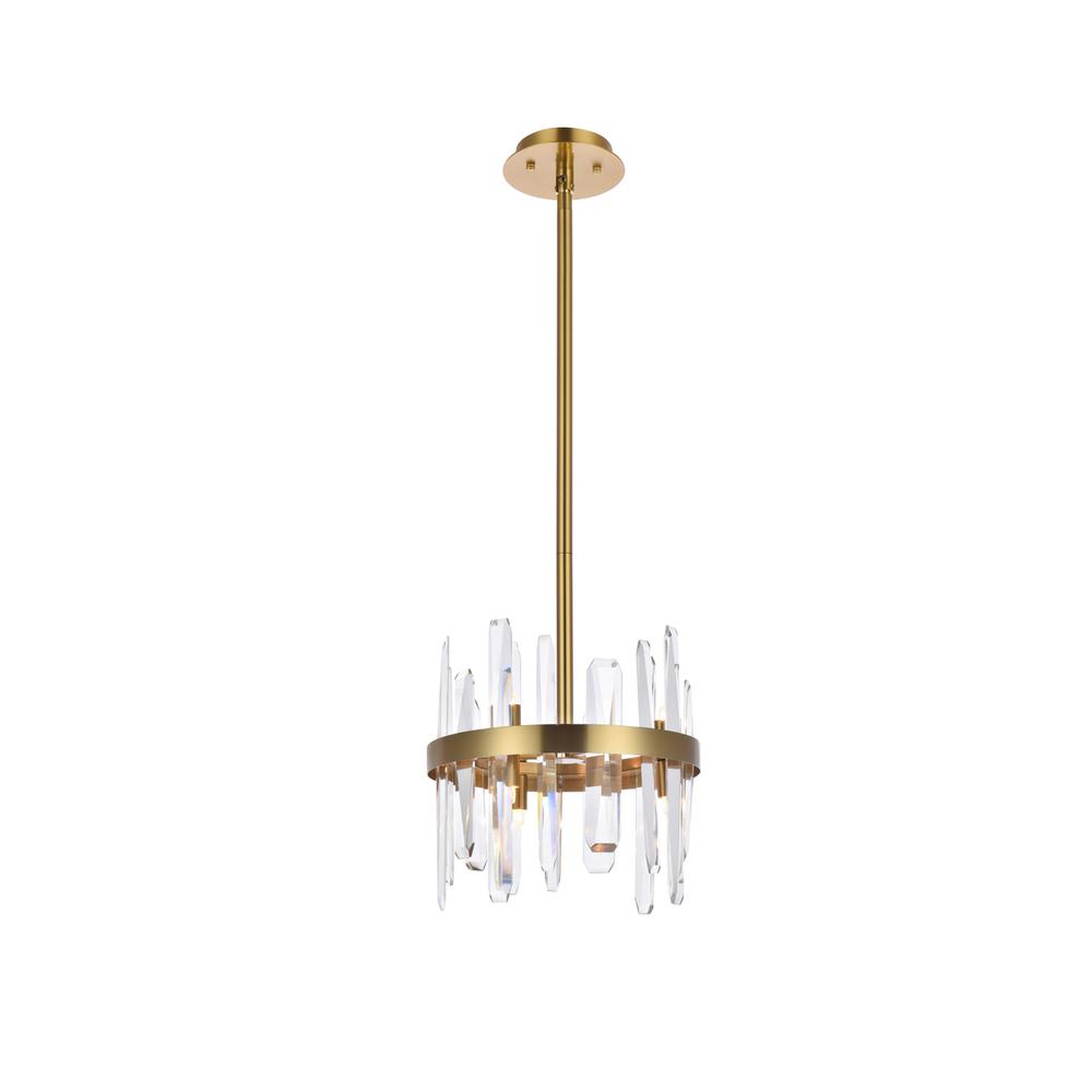 Serena 12 inch crystal round pendant in satin gold. Picture 1