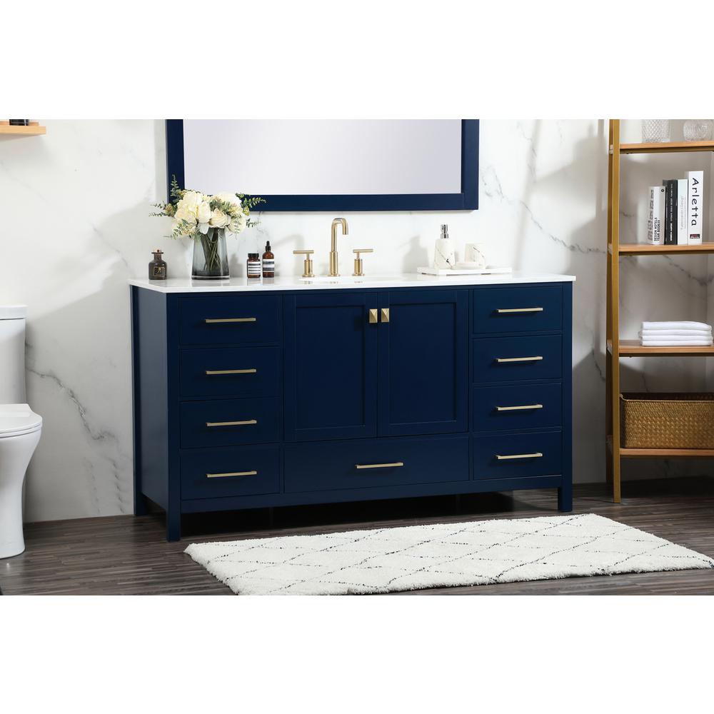 60 inch Single bathroom vanity in blue. Picture 2