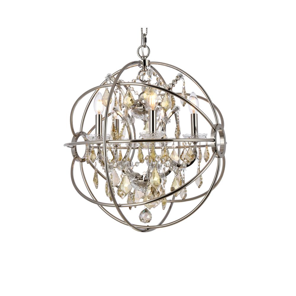 Geneva 5 light polished nickel Pendant Golden Teak (Smoky) Royal Cut crystal. Picture 2