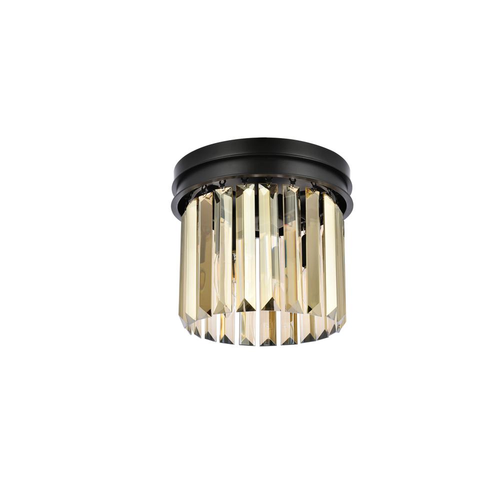 Sydney 3 light Matte Black Flush Mount Golden Teak (Smoky) Royal Cut Crystal. Picture 6