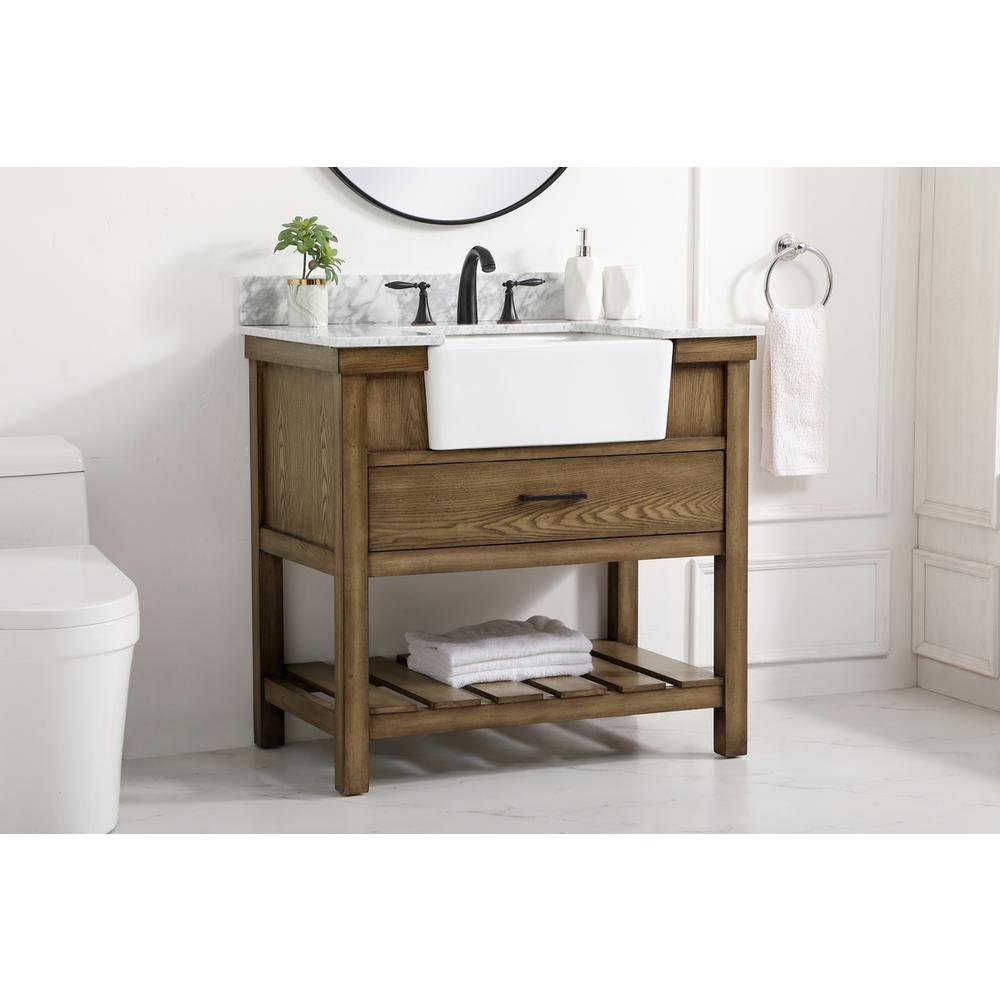 36 inch Single bathroom vanity in driftwood with backsplash. Picture 2
