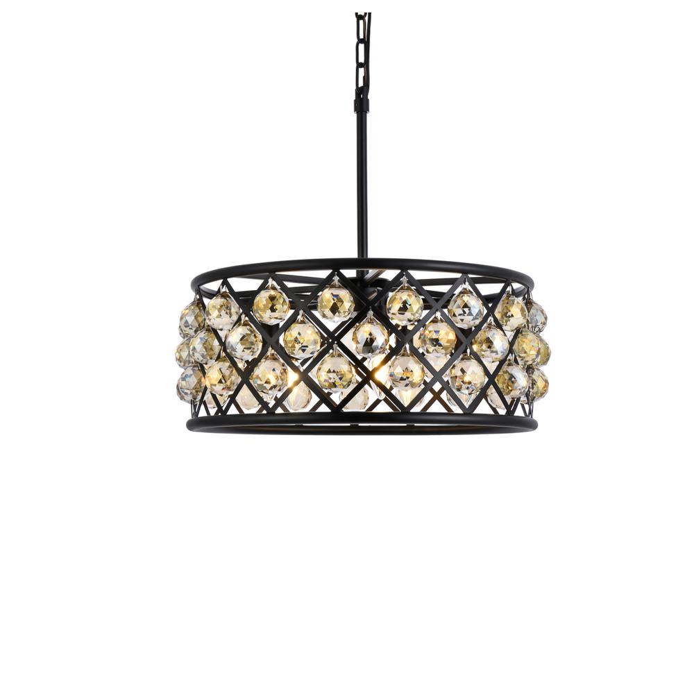 Madison 5 light Matte Black Chandelier Golden Teak (Smoky) Royal Cut Crystal. Picture 2
