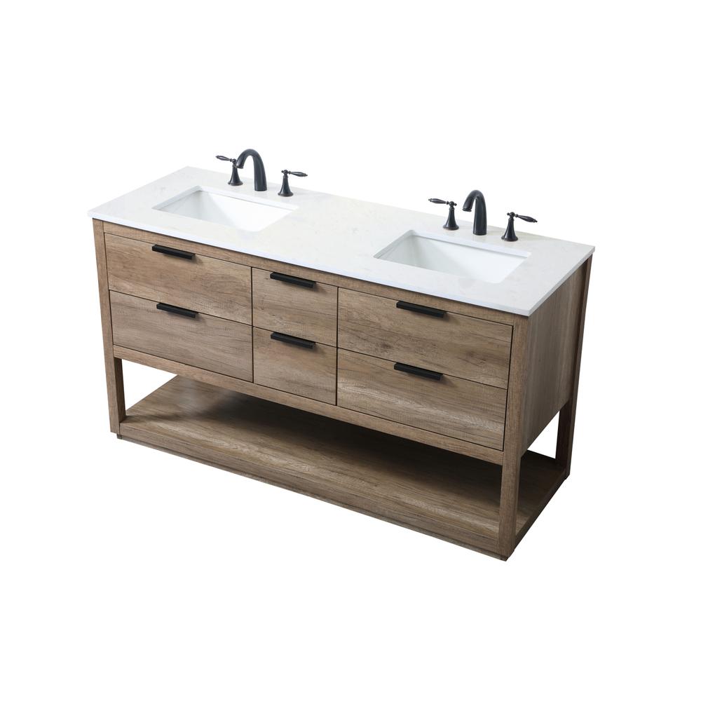 60 Inch Double Bathroom Vanity In Natural Oak. Picture 8