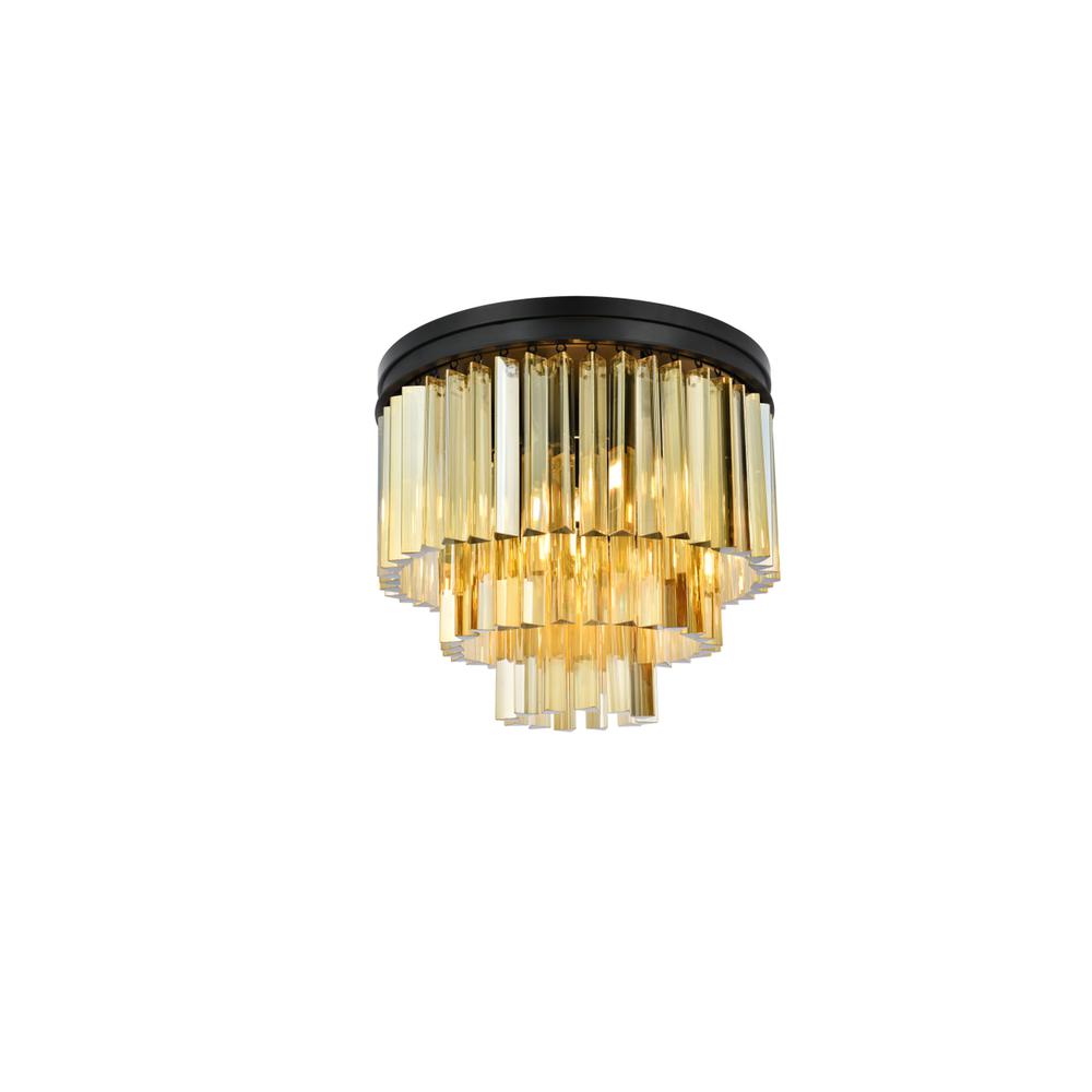 Sydney 9 light Matte Black Flush Mount Golden Teak (Smoky) Royal Cut Crystal. Picture 2