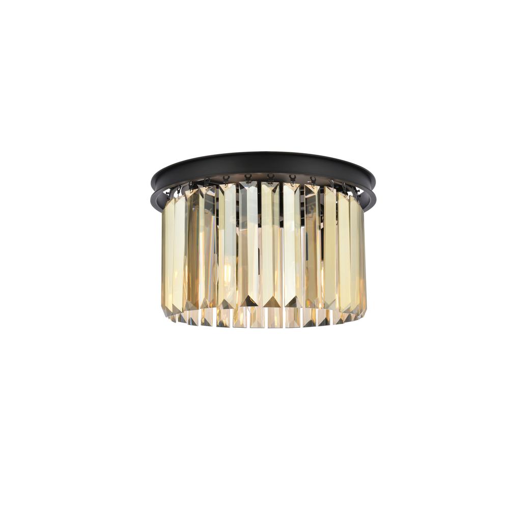 Sydney 3 light Matte Black Flush Mount Golden Teak (Smoky) Royal Cut Crystal. Picture 1