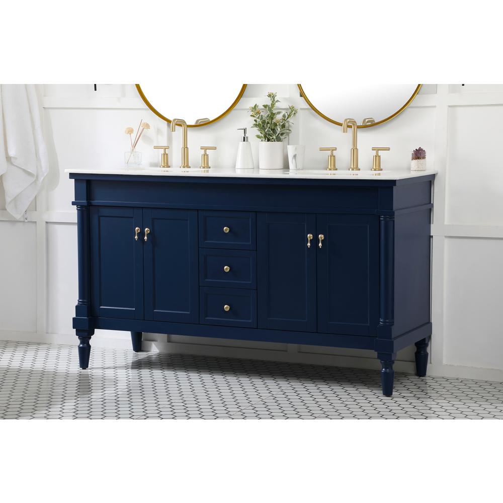 60 inch double bathroom vanity in blue. Picture 2