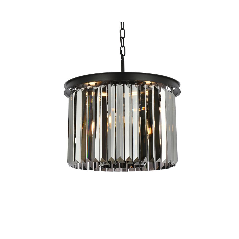 Sydney 6 light Matte Black Pendant Silver Shade (Grey) Royal Cut Crystal. Picture 2