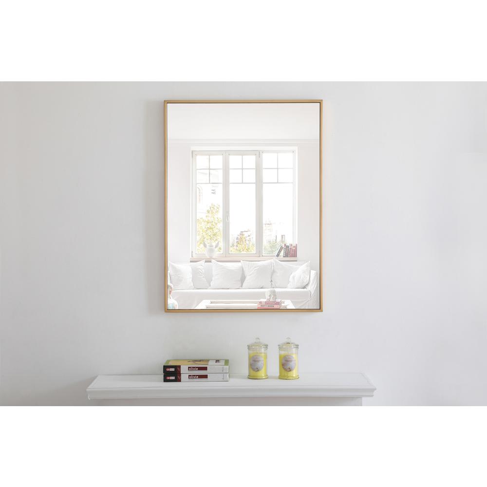 Metal frame Rectangle Mirror 24 inch Brass finish. Picture 2