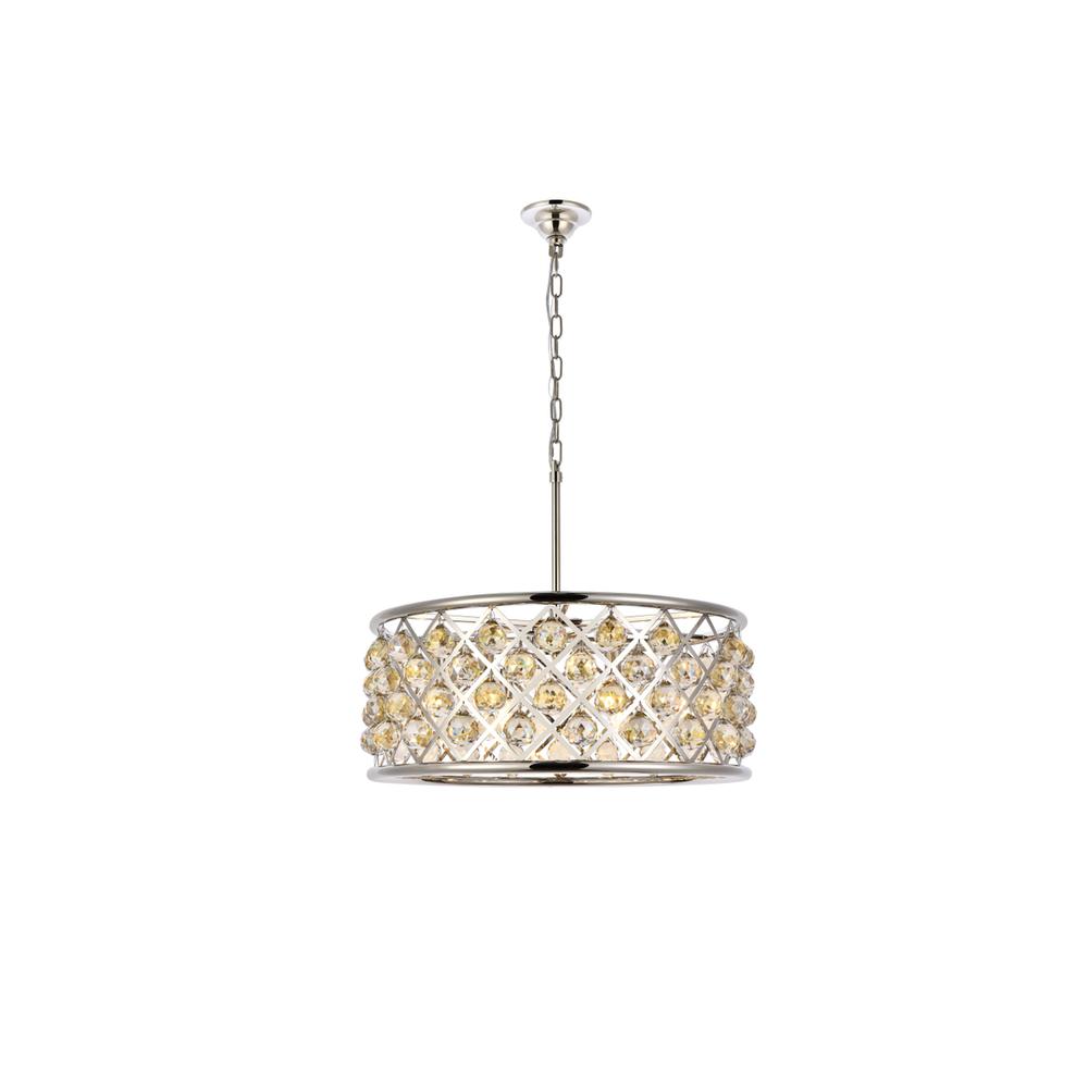 Madison 6 light polished Nickel Chandelier Golden Teak (Smoky) Royal Cut Crystal. Picture 1
