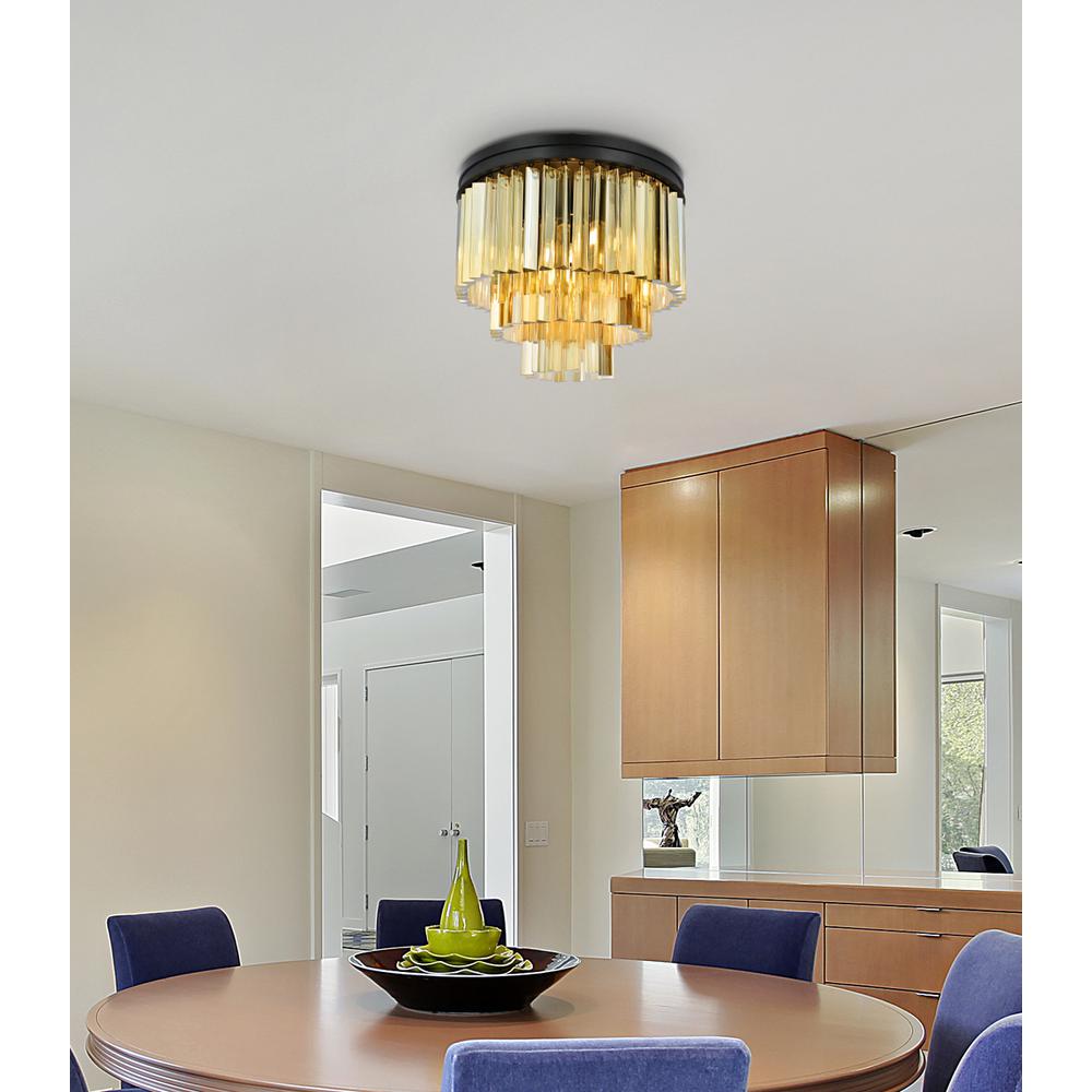 Sydney 9 light Matte Black Flush Mount Golden Teak (Smoky) Royal Cut Crystal. Picture 8