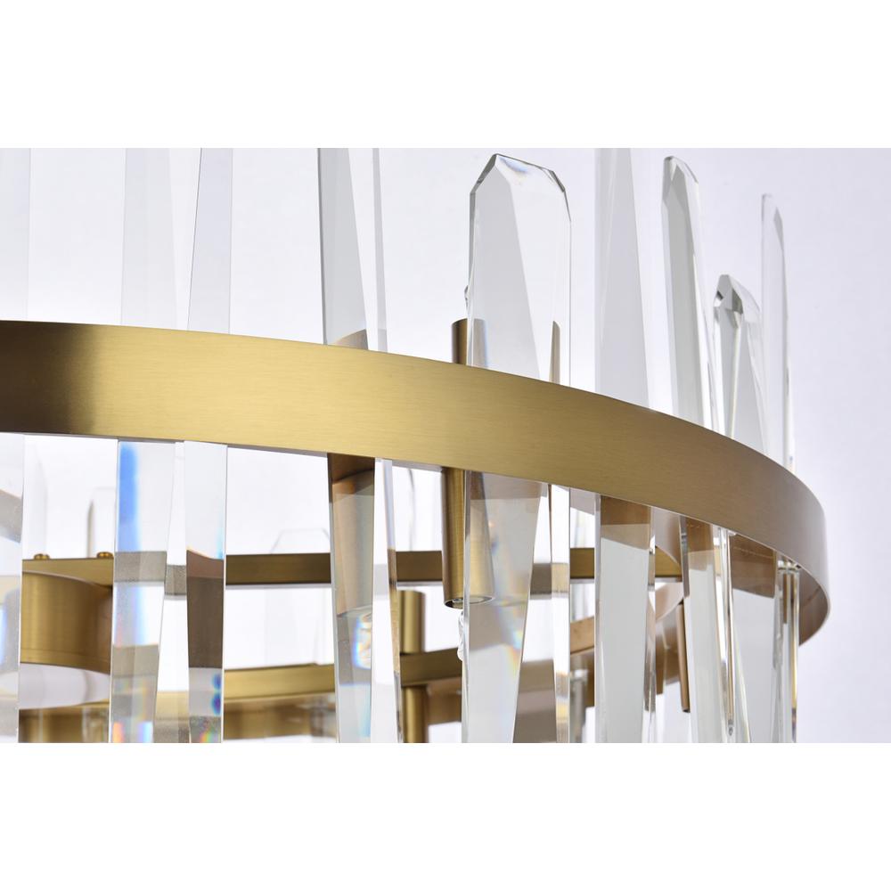 Serena 25 inch crystal round pendant in satin gold. Picture 5