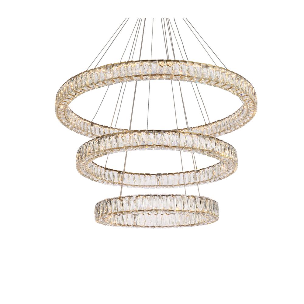 Monroe 41 inch LED triple ring chandelier in gold. Picture 2