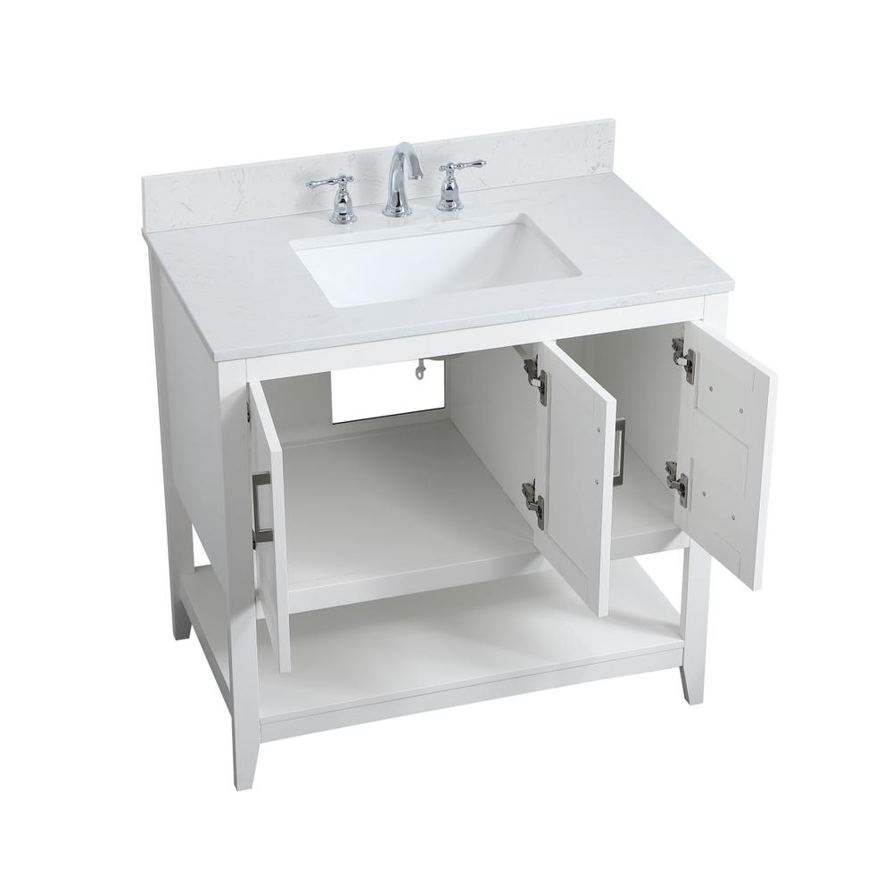 36 inch Single Bathroom Vanity in White with Backsplash. Picture 9