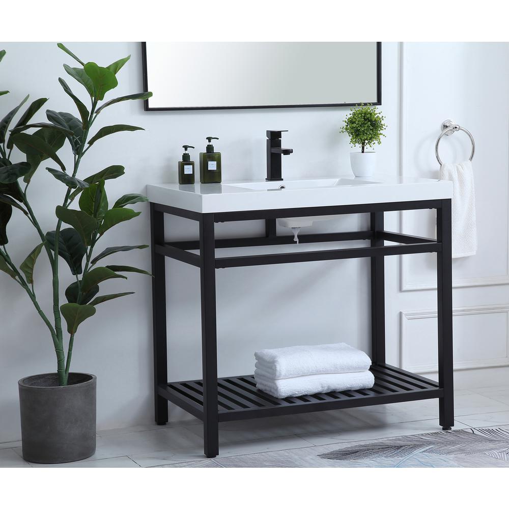 36 inch Single Bathroom Metal Vanity in Black. Picture 2