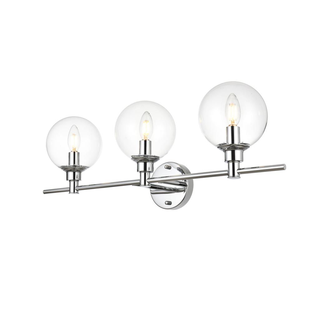 Jaelynn 3 light Chrome and Clear Bath Sconce. Picture 2
