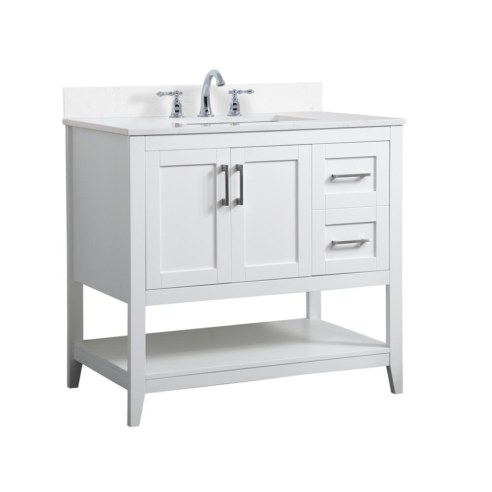 36 inch Single Bathroom Vanity in White with Backsplash. Picture 7