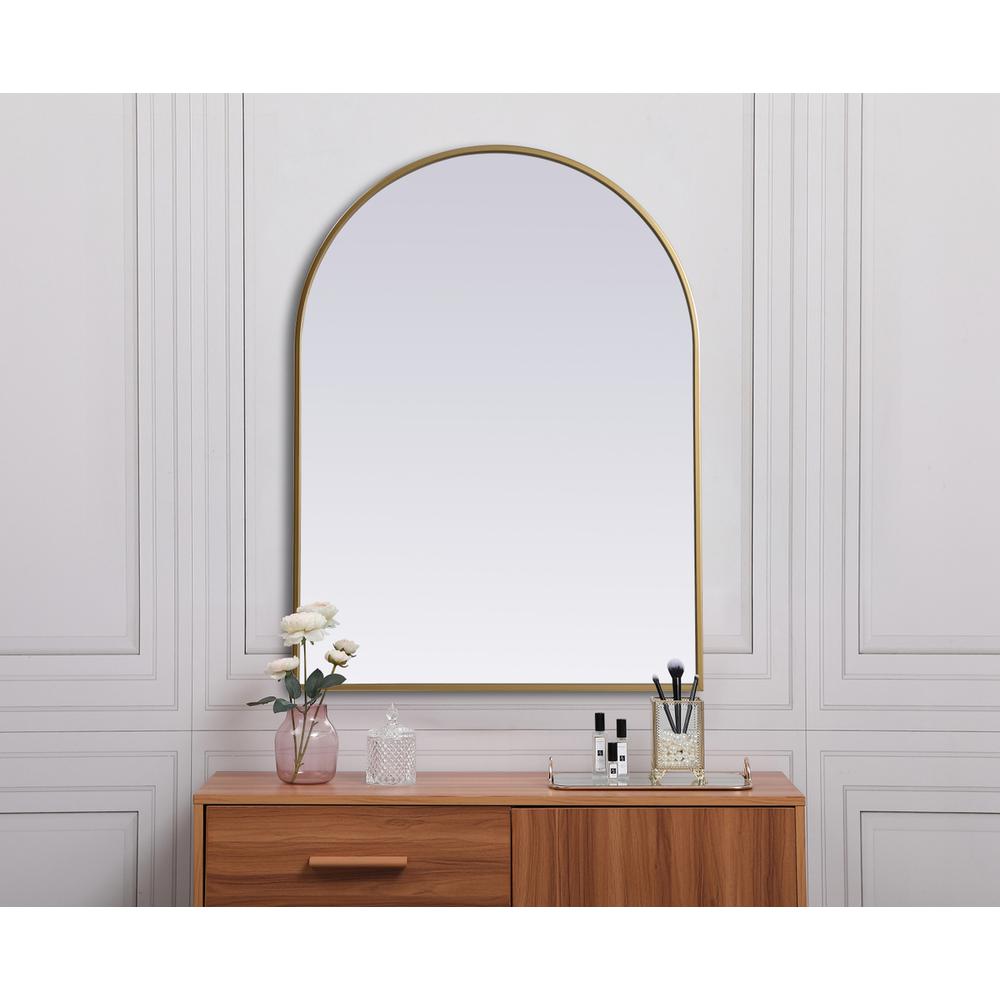 Metal Frame Arch Mirror 27x36 Inch in Brass. Picture 3