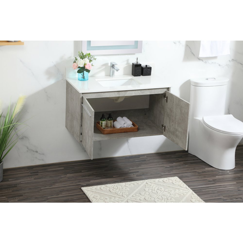 36 Inch Single Bathroom Vanity In Concrete Grey With Backsplash. Picture 4