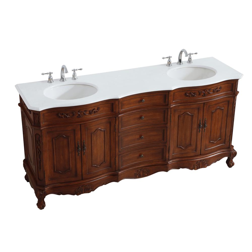 72 inch Double Bathroom vanity in Teak with ivory white engineered marble. Picture 8