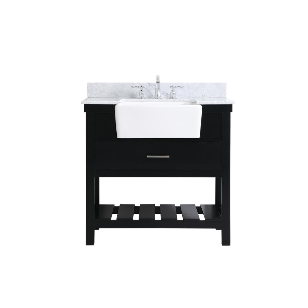 36 inch Single bathroom vanity in black with backsplash. Picture 1